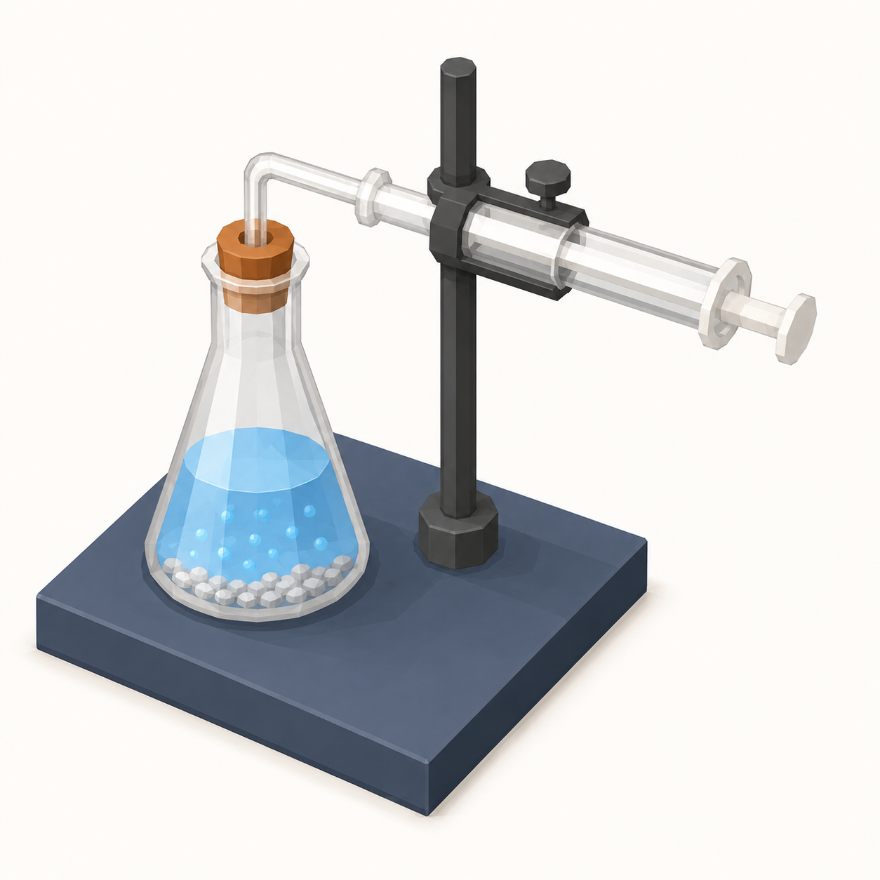 Gas syringe collecting a measured volume of gas from a flask