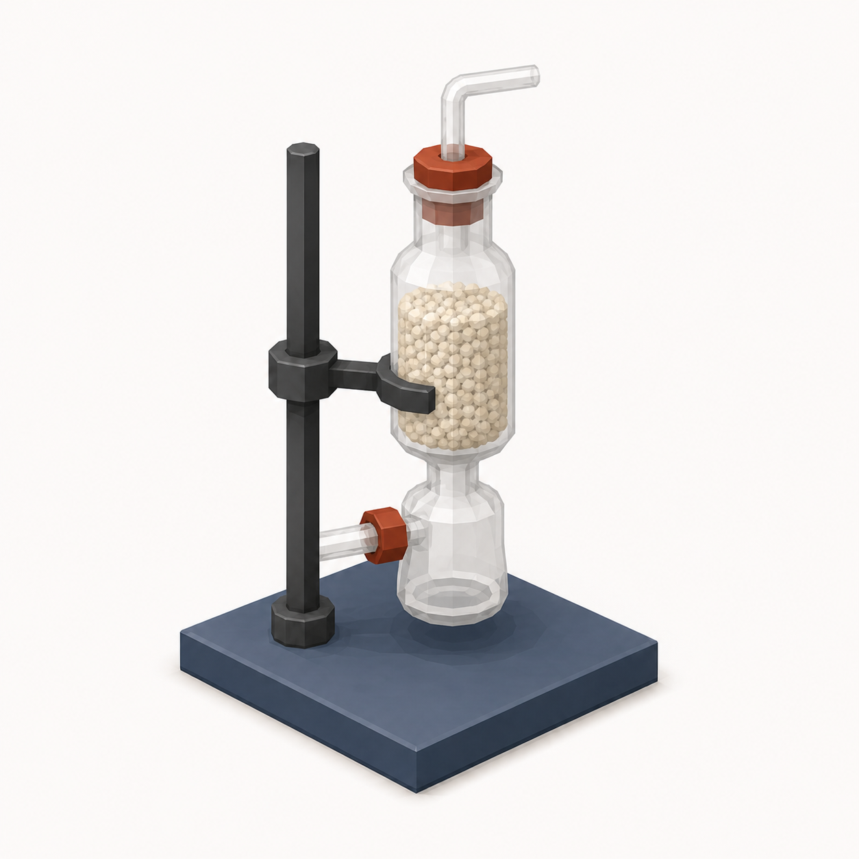 Gas passed through a tower of quicklime granules to dry it